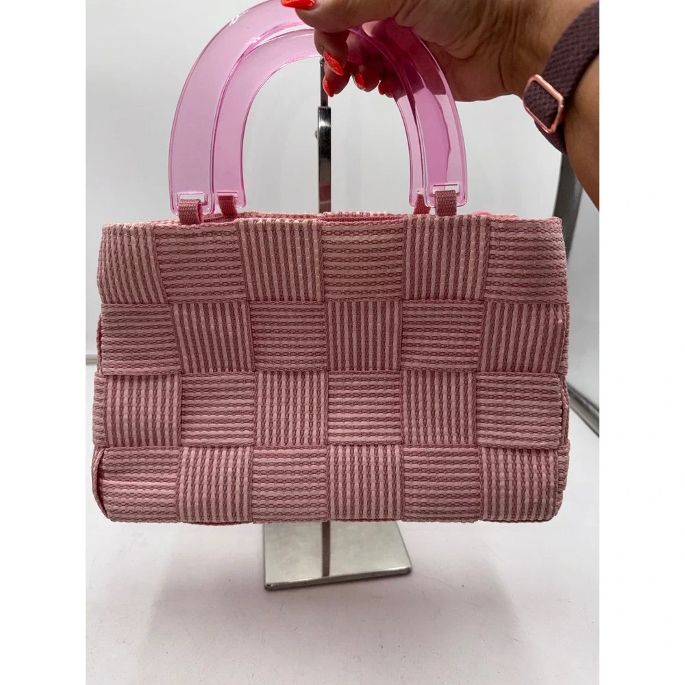 M. & G. Bertini Pink Woven Straw Handbag Made in Italy Acrylic Handles